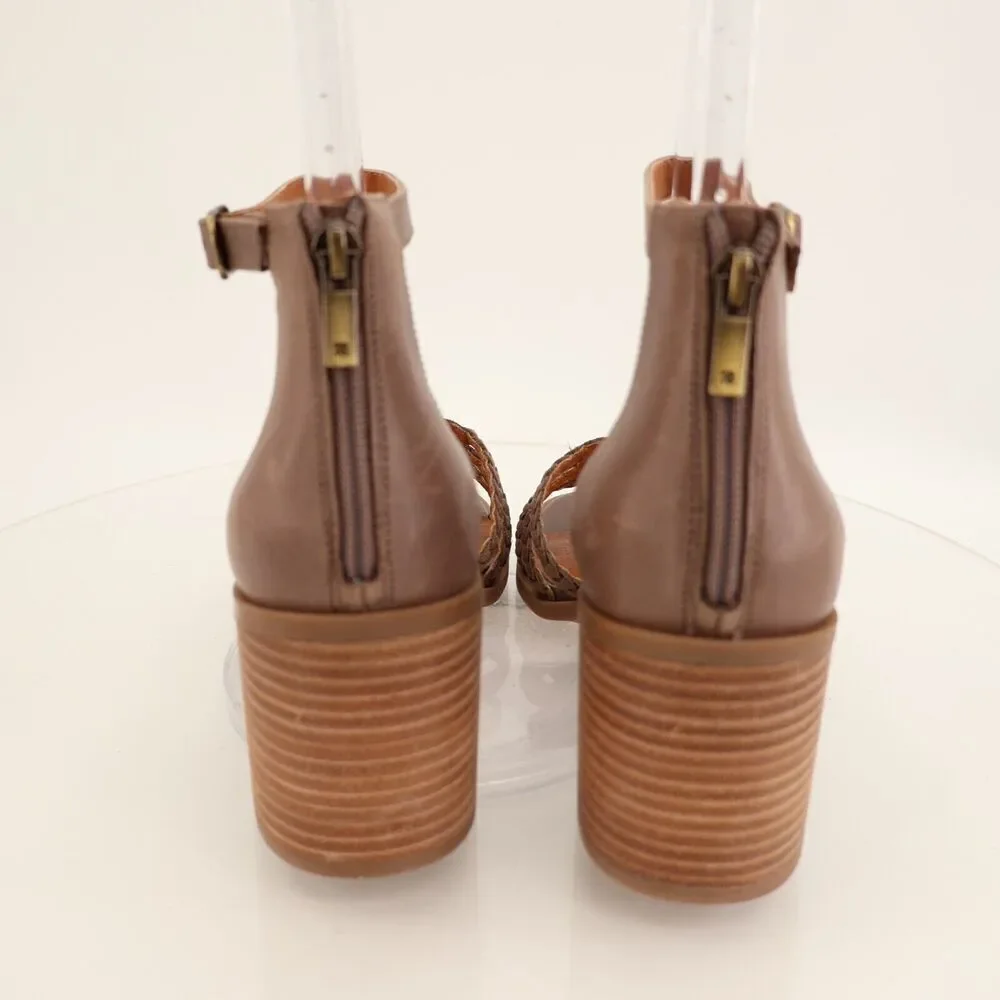 Lucky Brand Tasmina Women's Leather Ankle Strap Block Heel Brown Size 11M